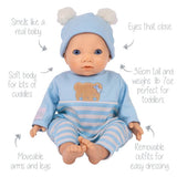 My First Tiny Treasures blue teddy baby doll 14 inch, UK version