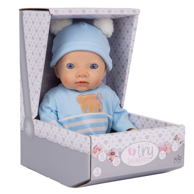 My First Tiny Treasures blue teddy baby doll 14 inch, UK version