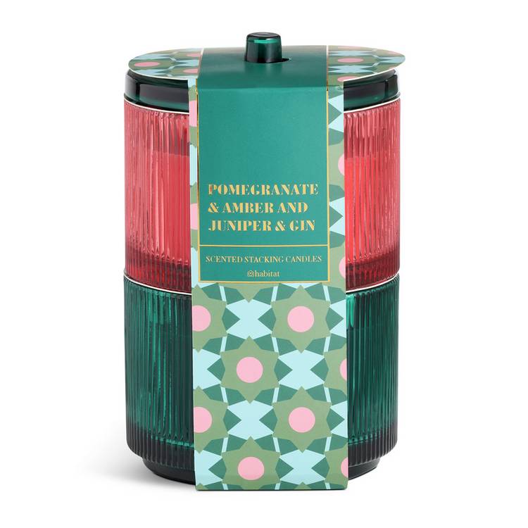 Habitat multiwick scented candle set in red and green glass, UK version