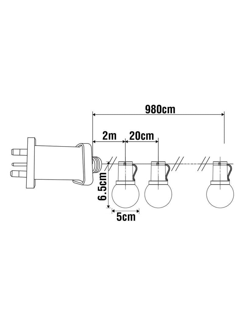 Black outdoor festoon lights 40 warm white LEDs 9.8M (British brand)