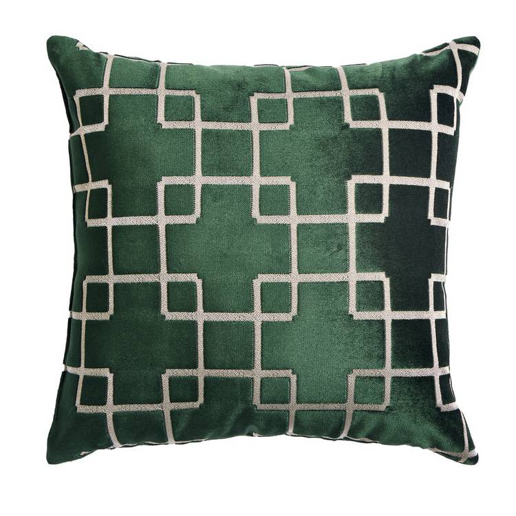 Habitat Geo Velvet Jacquard cushion green 43x43cm, imported from the UK