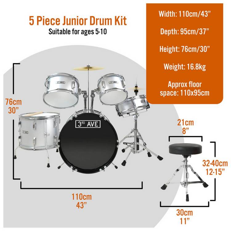 3rd Avenue junior drum kit silver sparkle (British brand)