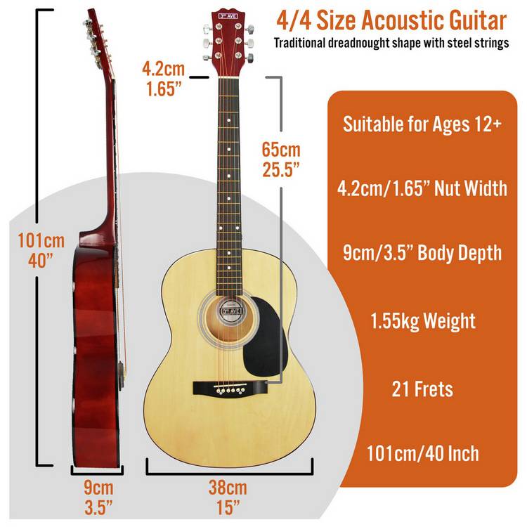 3rd Avenue full size acoustic guitar pack natural, UK version