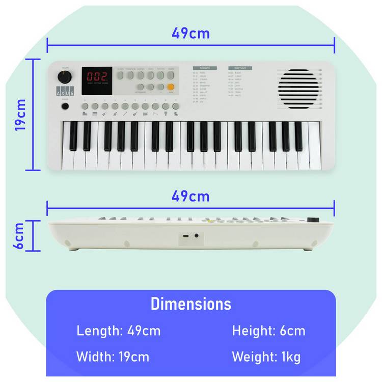 Axus Mini 37 key portable electronic keyboard white, UK version