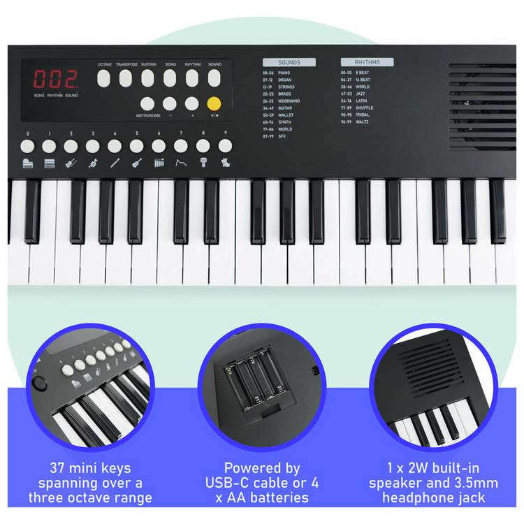 Axus Mini 37-key portable electronic keyboard black - British product