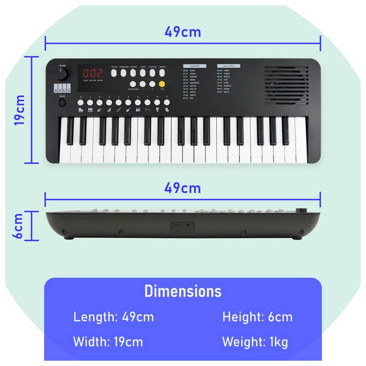 Axus Mini 37-key portable electronic keyboard black - British product