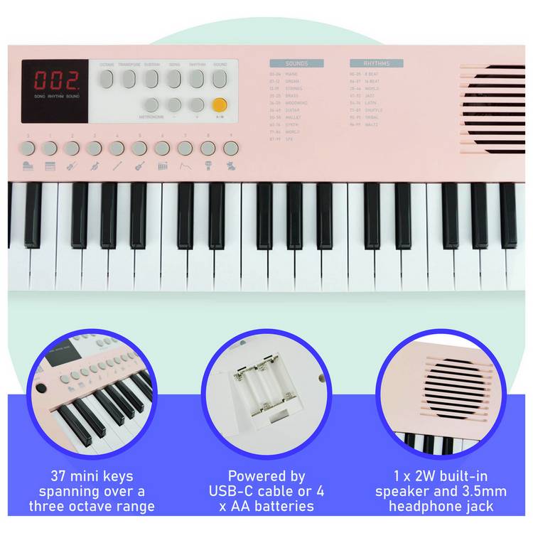 Axus portable electronic keyboard pink 37-key, imported from the UK
