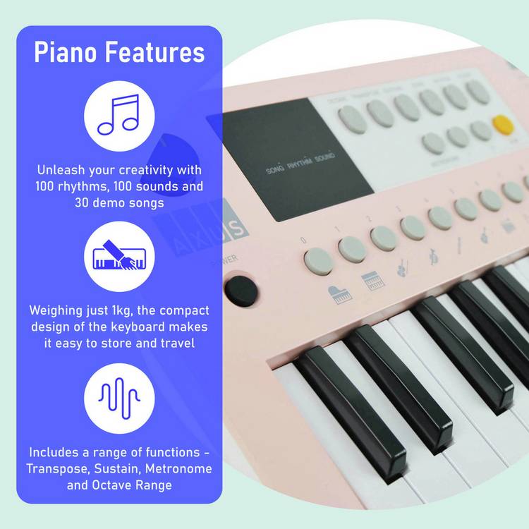 Axus portable electronic keyboard pink 37-key, imported from the UK