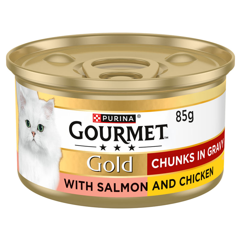 GOURMET Gold wet cat food salmon and chicken chunks in gravy 85g, UK version