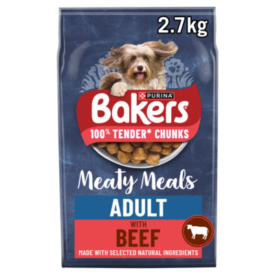 ASDA Bakers Meaty Meals Beef Dry Dog Food 2.7kg- Buy online at McGrocer