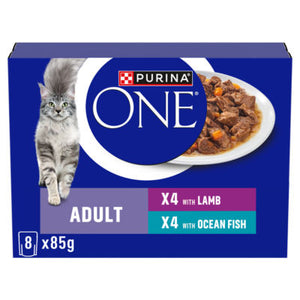 Purina ONE Mini Fillets Ocean Fish and Lamb Wet Cat Food 8x85g pouches