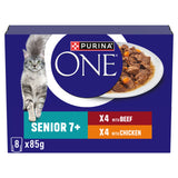 ASDA Purina ONE Senior 7+ Mini Fillets Chicken and Beef Wet Cat Food Pouches 8x85g- Buy online at McGrocer