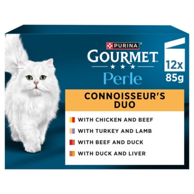 ASDA Gourmet Perle Mini Fillets in Gravy Connoisseur's Duo Wet Cat Food 12x85g- Buy online at McGrocer