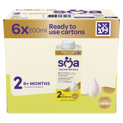 ASDA SMA 2 Follow-on Baby Milk Liquid Formula 6 Months+ Multipack 6x200ml- Buy online at McGrocer