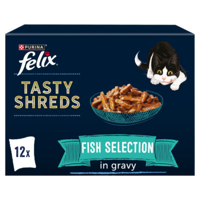 ASDA Felix Tasty Shreds Fish Selection in Gravy Wet Cat Food 12x80g- Buy online at McGrocer