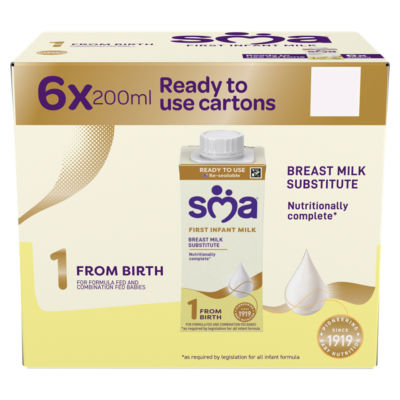 SMA First Infant Milk from Birth 6 x 200ml (British brand)