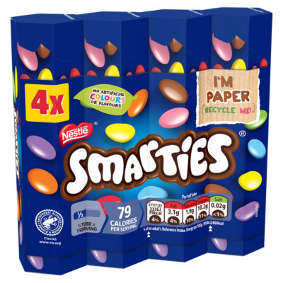 Smarties milk chocolate tubes 4 pack 136g (British brand)