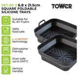 Tower silicone air fryer trays foldable square 21.5cm - British product