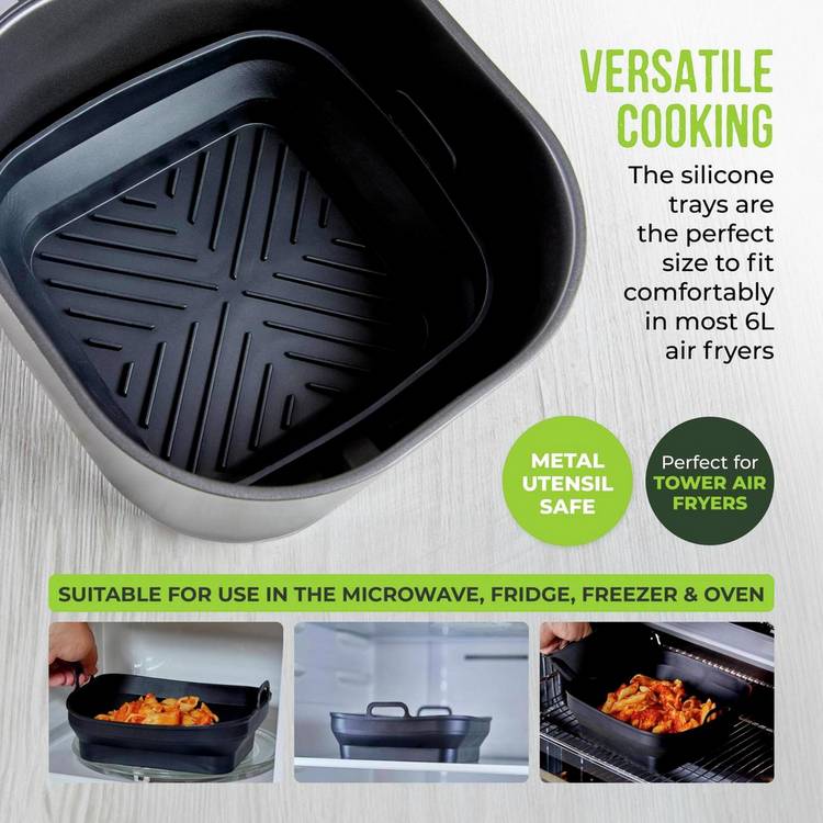 Tower silicone air fryer trays foldable square 21.5cm - British product