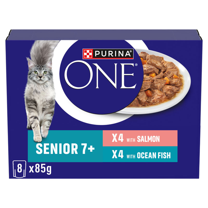 Purina Senior wet cat food with salmon and ocean fish 8x85g, imported from the UK