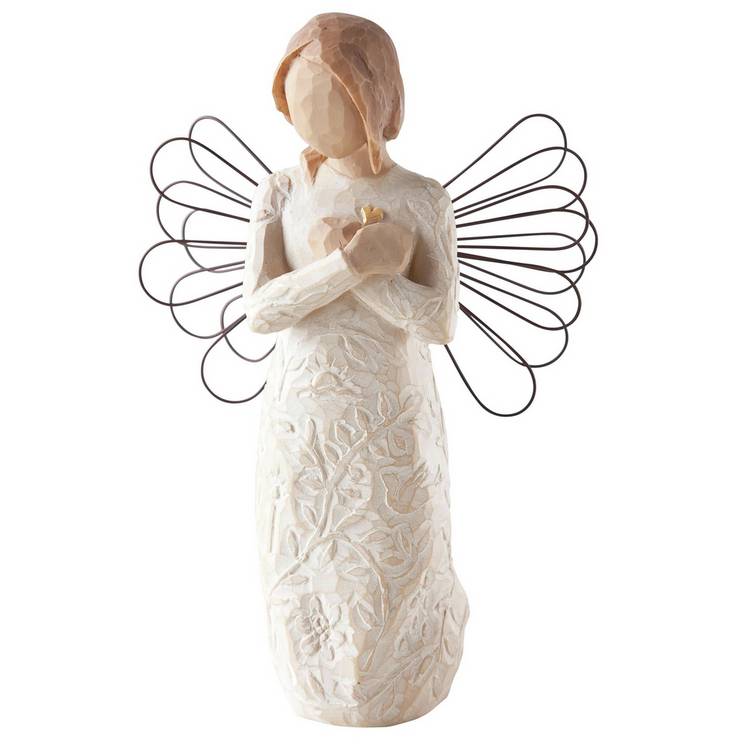 Willow Tree remembrance figurine angel holding gold heart (British brand)