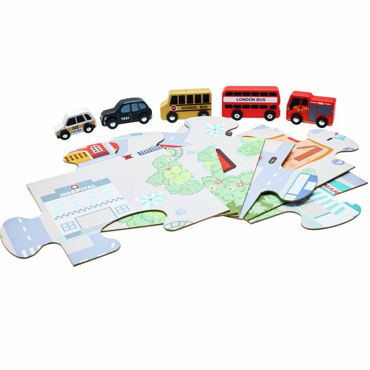 Chad Valley city jigsaw puzzle with vehicles, imported from the UK