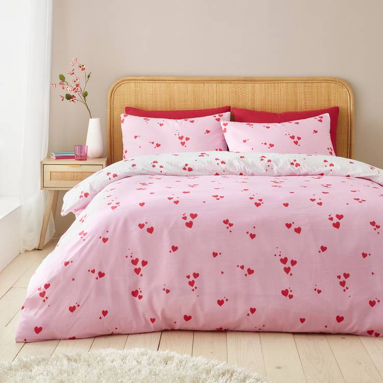 Catherine Lansfield seersucker heart bedding set single (British brand)