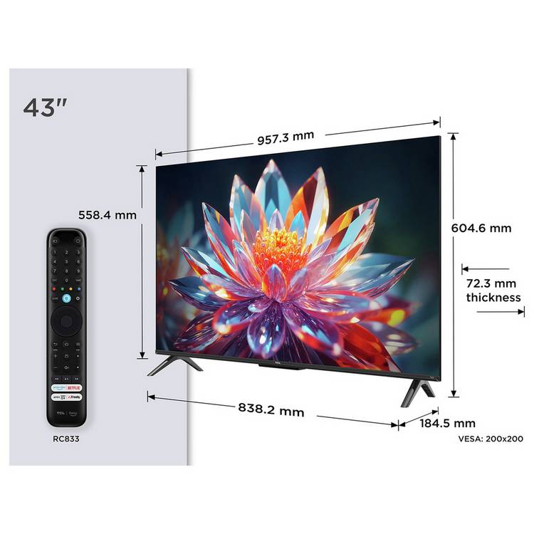 TCL Smart 4K QLED TV 43T6C 43 inch, UK version