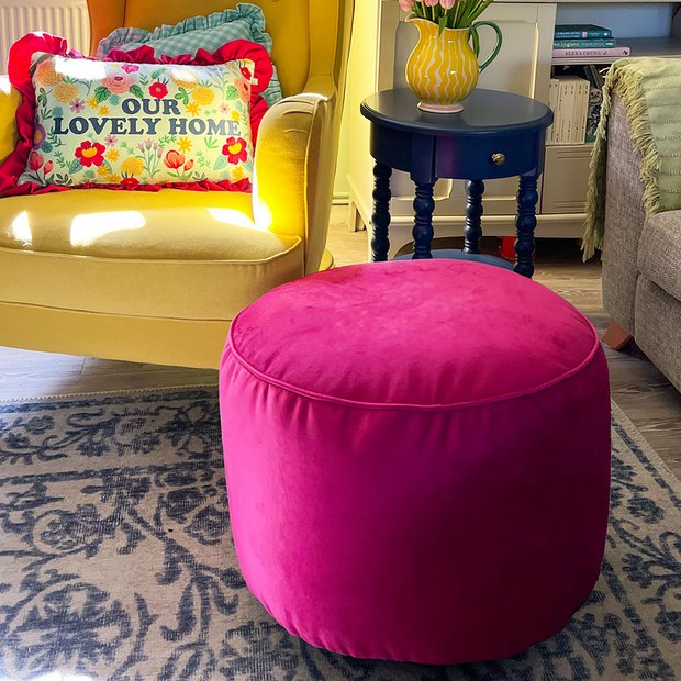Rucomfy pink velvet pouffe - imported from the UK