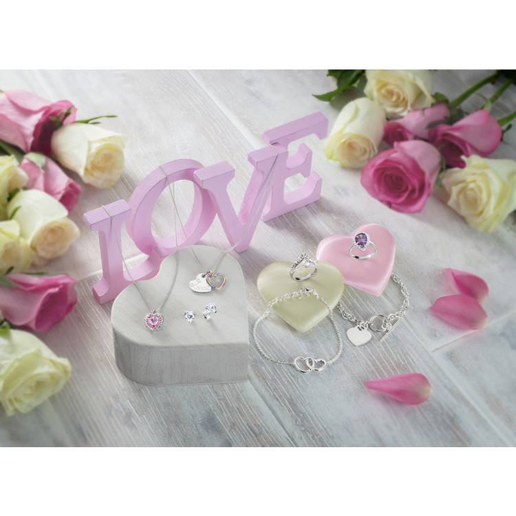 Revere rose gold plated heart cubic zirconia pendant necklace with 45.7cm chain (British brand)