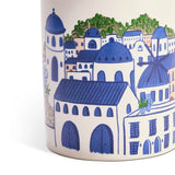 Habitat Santorini ceramic candle in blue and white holder, imported from the UK