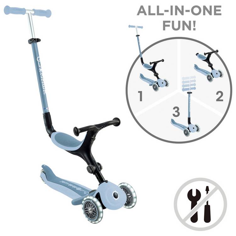 Globber Go Up Active Lights Eco scooter Steel Blue, imported from the UK