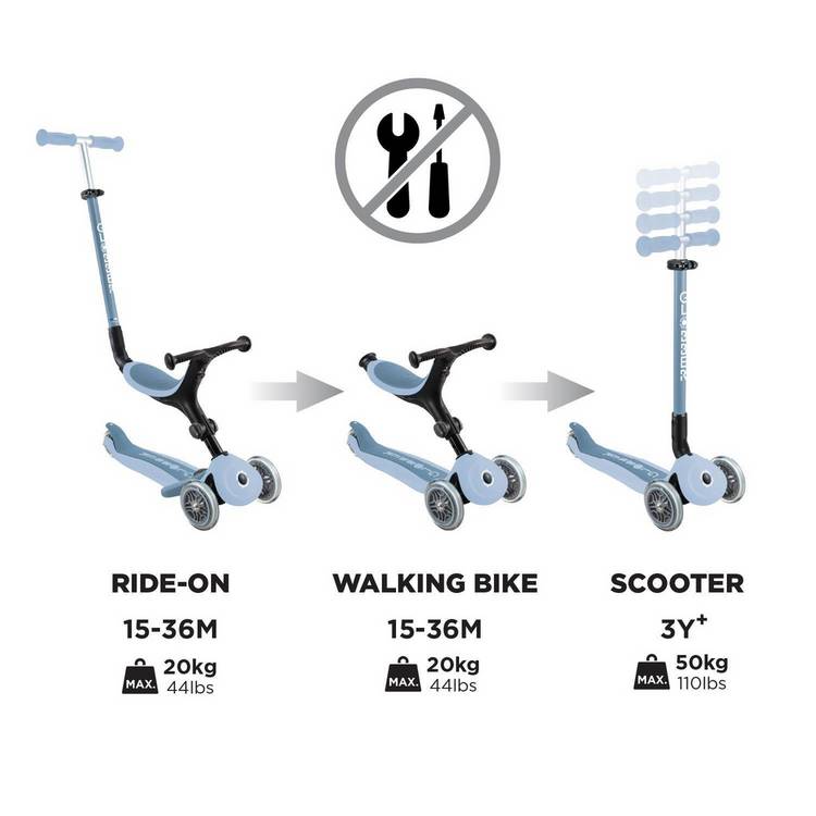 Globber Go Up Active Lights Eco scooter Steel Blue, imported from the UK