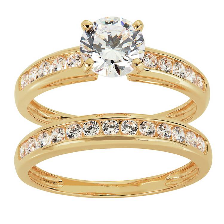 Revere 9ct gold cubic zirconia engagement ring set - British product