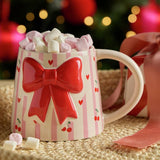 Argos Argos Home Cream & Baby Pink Vertical Striped Bow Mug 330ml- Buy online at McGrocer