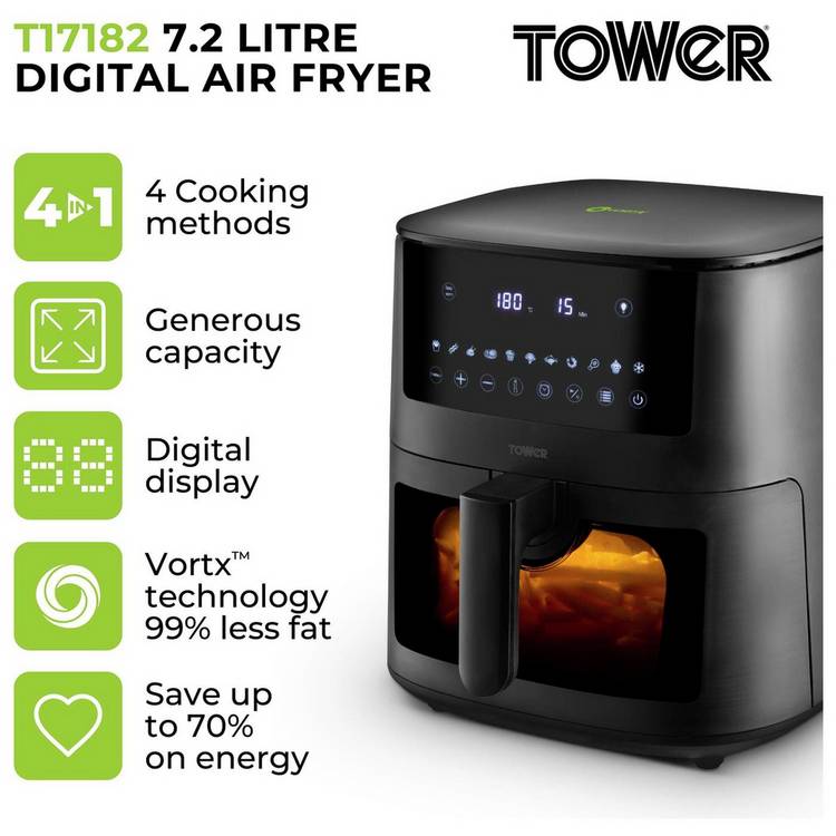 Tower T17182 7.2L air fryer black, imported from the UK