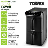Tower T17190 Twin Stack air fryer 11L black - imported from the UK