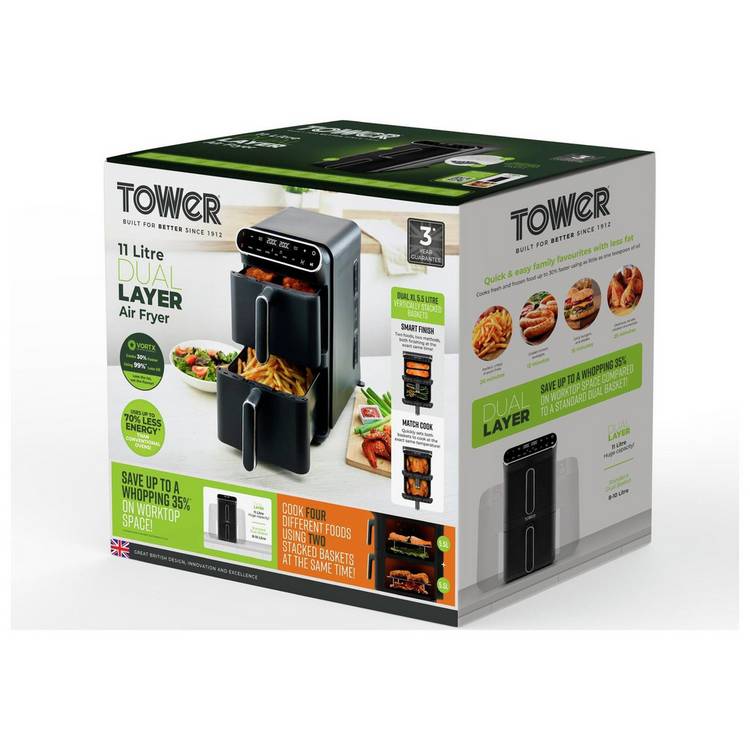 Tower T17190 Twin Stack air fryer 11L black - imported from the UK