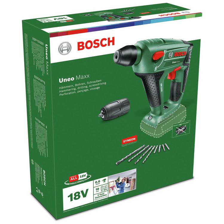 Bosch 3-in-1 Uneo Maxx cordless rotary hammer drill, imported from the UK