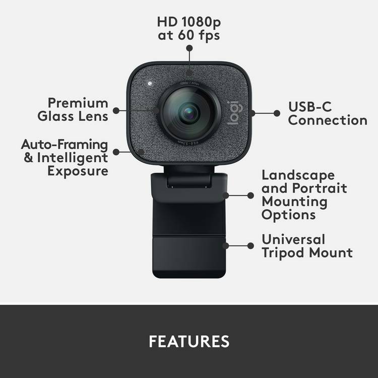 Logitech StreamCam 1080p 60fps webcam (British brand)