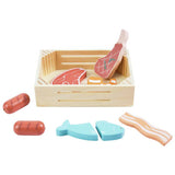 Chad Valley wooden food crate meat and fish set, UK version