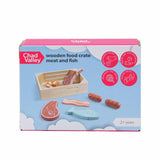 Chad Valley wooden food crate meat and fish set, UK version