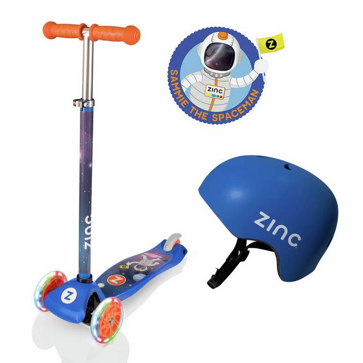 Zinc 3-wheel scooter and helmet combo, imported from the UK