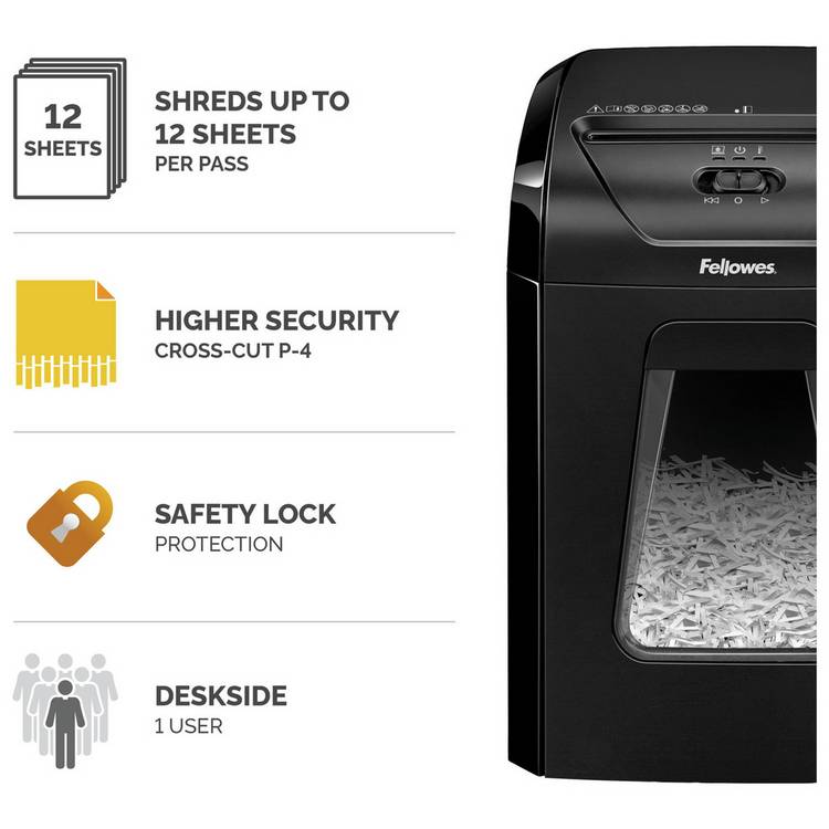Fellowes 12C cross cut shredder 19 litre, UK version