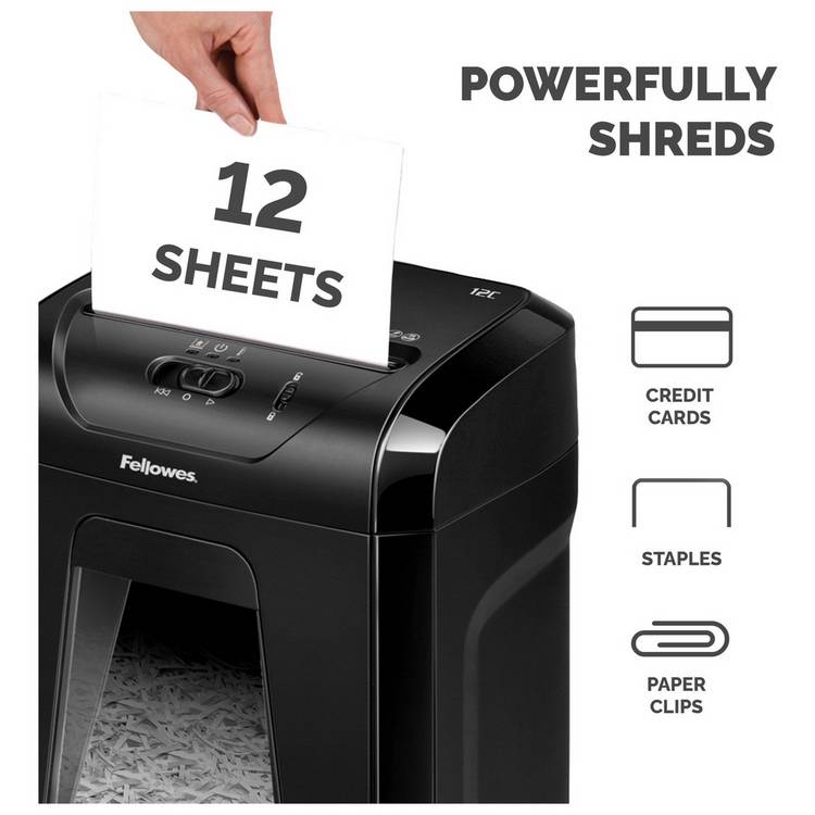 Fellowes 12C cross cut shredder 19 litre, UK version