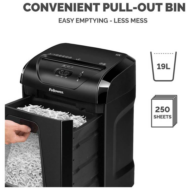 Fellowes 12C cross cut shredder 19 litre, UK version