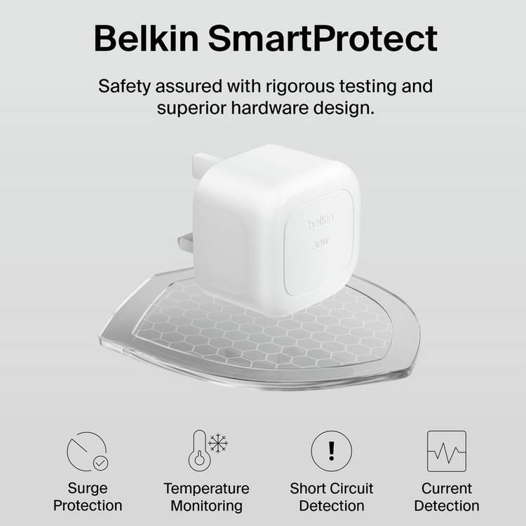 Belkin 30W USB-C fast wall charger white folding pins (British brand)