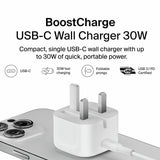 Belkin 30W USB-C fast wall charger white folding pins (British brand)