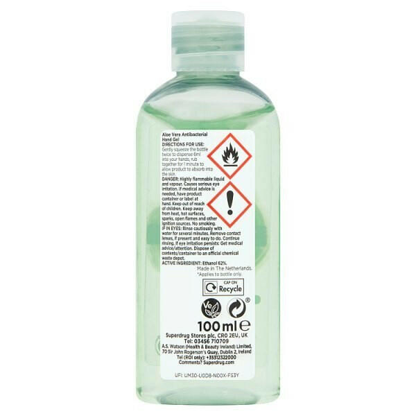Superdrug Aloe Vera Antibacterial Hand Sanitizer Gel 100ml GOODS Superdrug