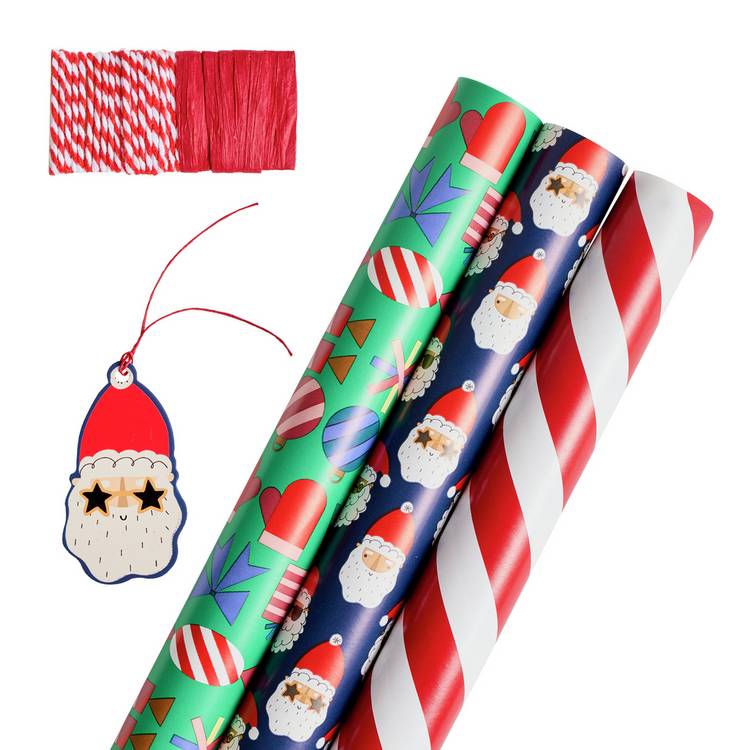 Argos Home wrapping paper set 3 rolls candy cane scandi designs, imported from the UK